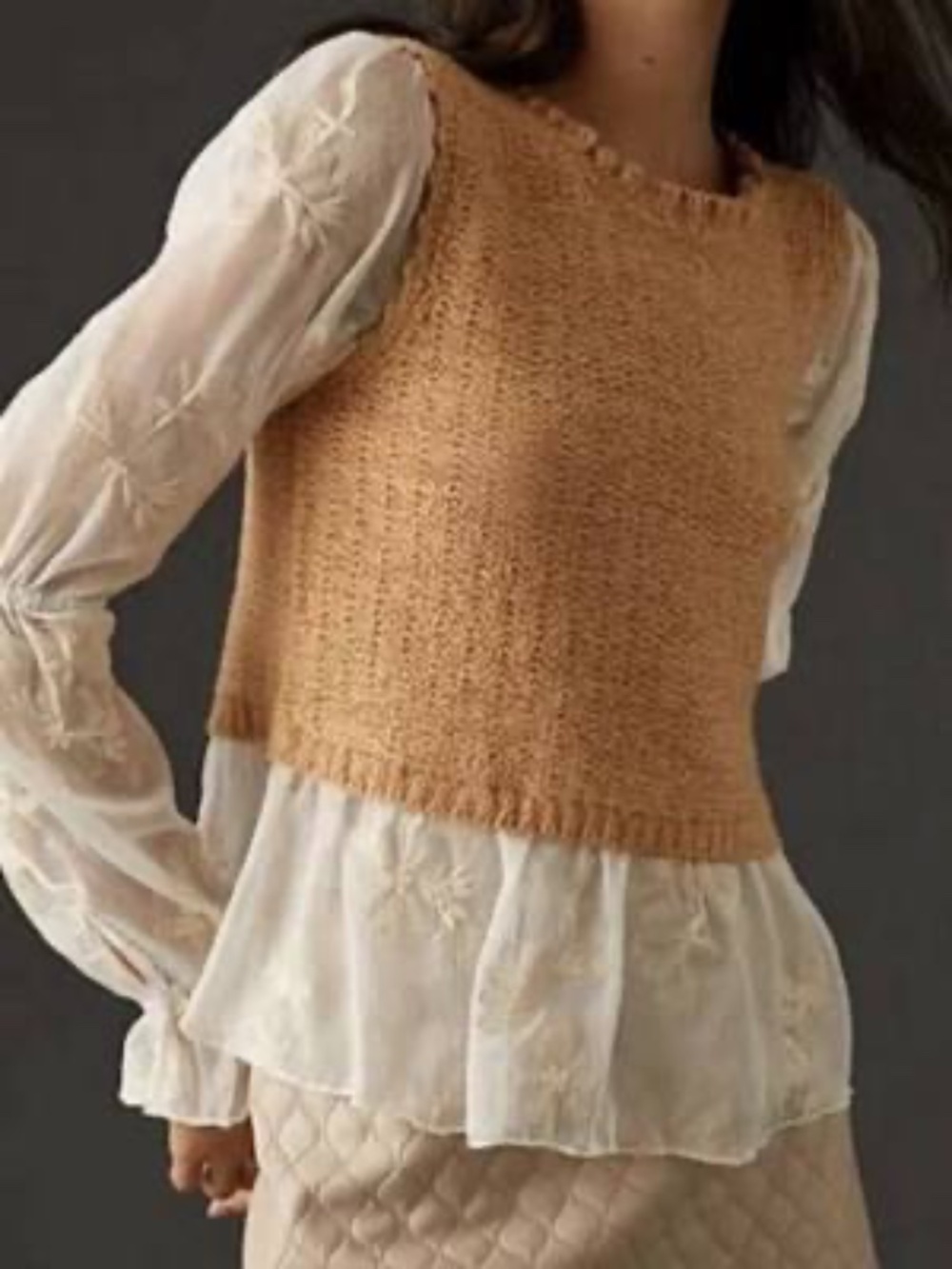 ANTHROPOLOGIE Layered‎ Mixed Knit TWOFER Sweater Vest Top -XS